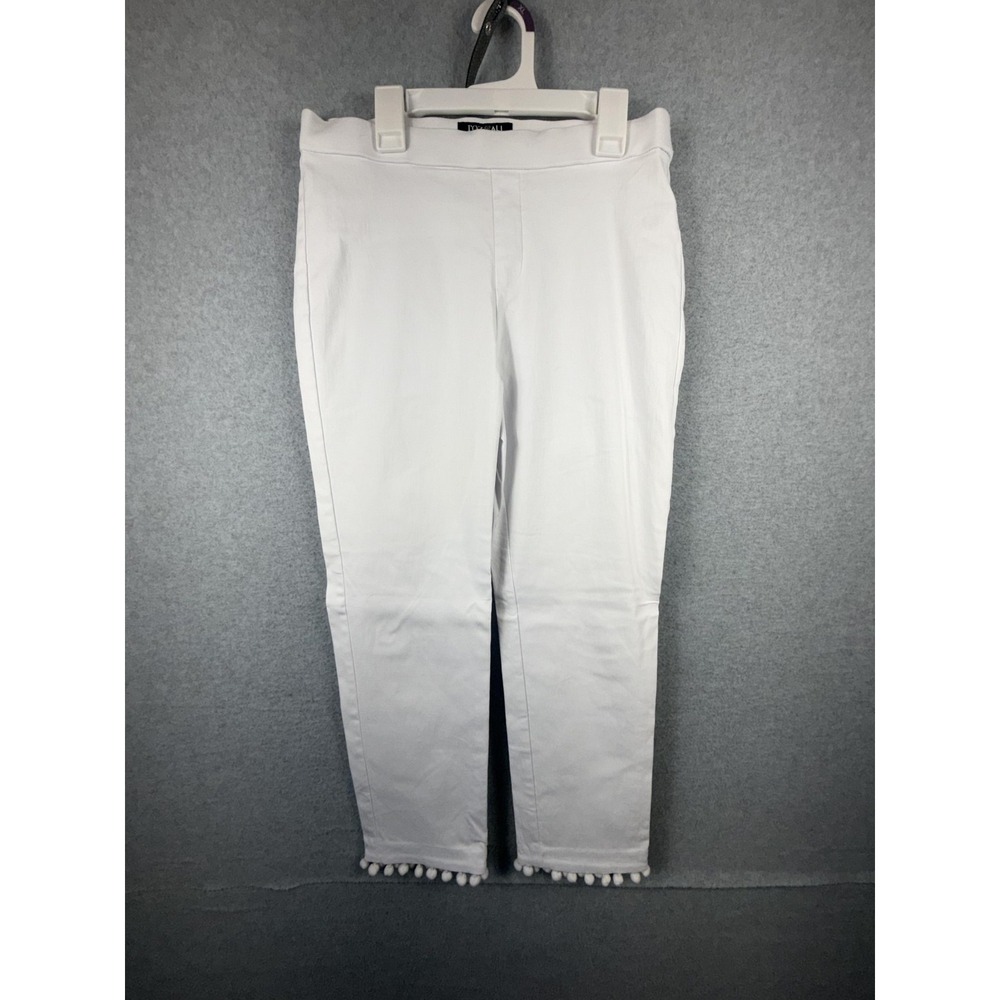 Roz & Ali Pants Womens 6 White Ankle Slim Ponte Stretch Pull‎ On Fringe Hem